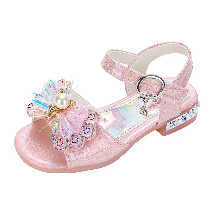 Girls' sandals  summer new girls students show shoes rhinestone bow Children's Princess Shoes