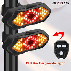 Bicycle Turn Signal Rear Light Remote USB Rechargeable Bright Taillight Fit on Any Bike Wireless Safety Lamp