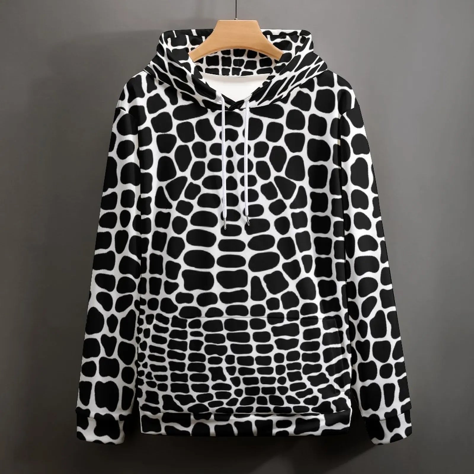 Snakeskin Casual Hoodies Black and White Animal Aesthetic Graphic Loose Hoodie