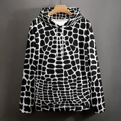 Snakeskin Casual Hoodies Black and White Animal Aesthetic Graphic Loose Hoodie