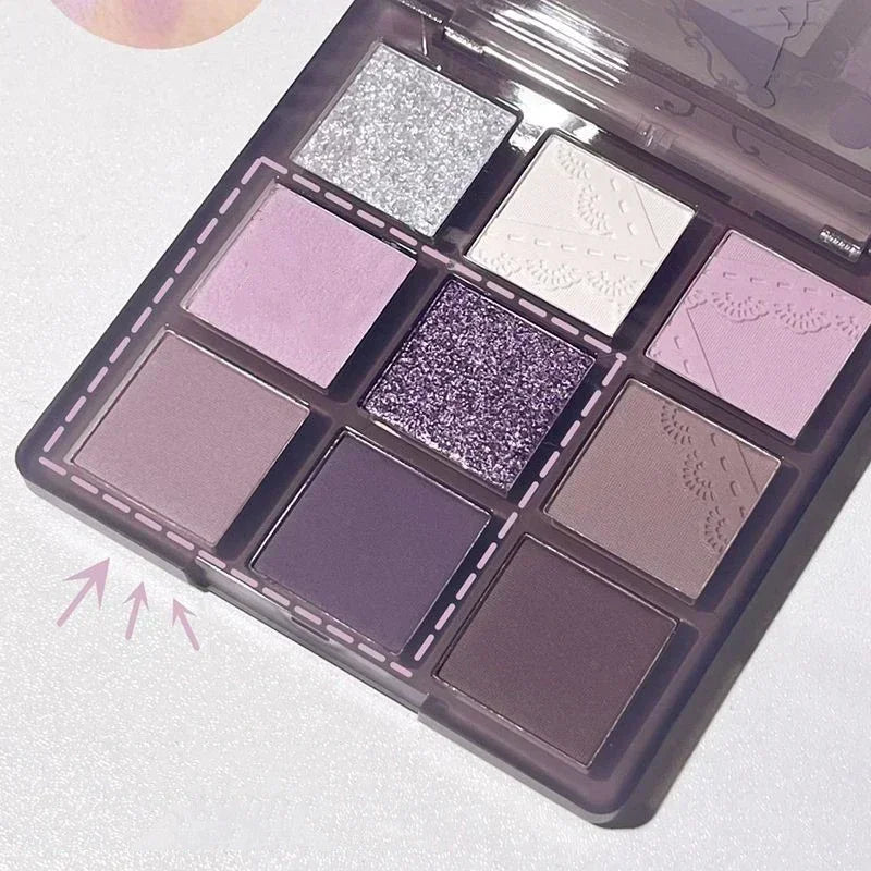 Eyeshadow Palette Purple Lace Shimmer 9 Colors Glitter