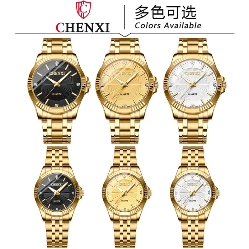 Stainless Steel Unique Golden Woman Men Business Quartz Wristwatch