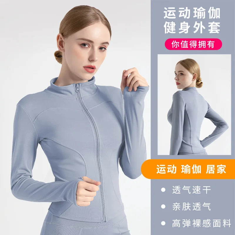 Long Sleeve Sports Jacket Women Zip Fitness Yoga Shirt Winter Warm Gym Top Activewear Running Coats Workout Clothes For Cycling