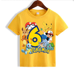 Pokemon Pikachu Yellow T-shirts for Children Anime Short Sleeved Shirt Boys Girls