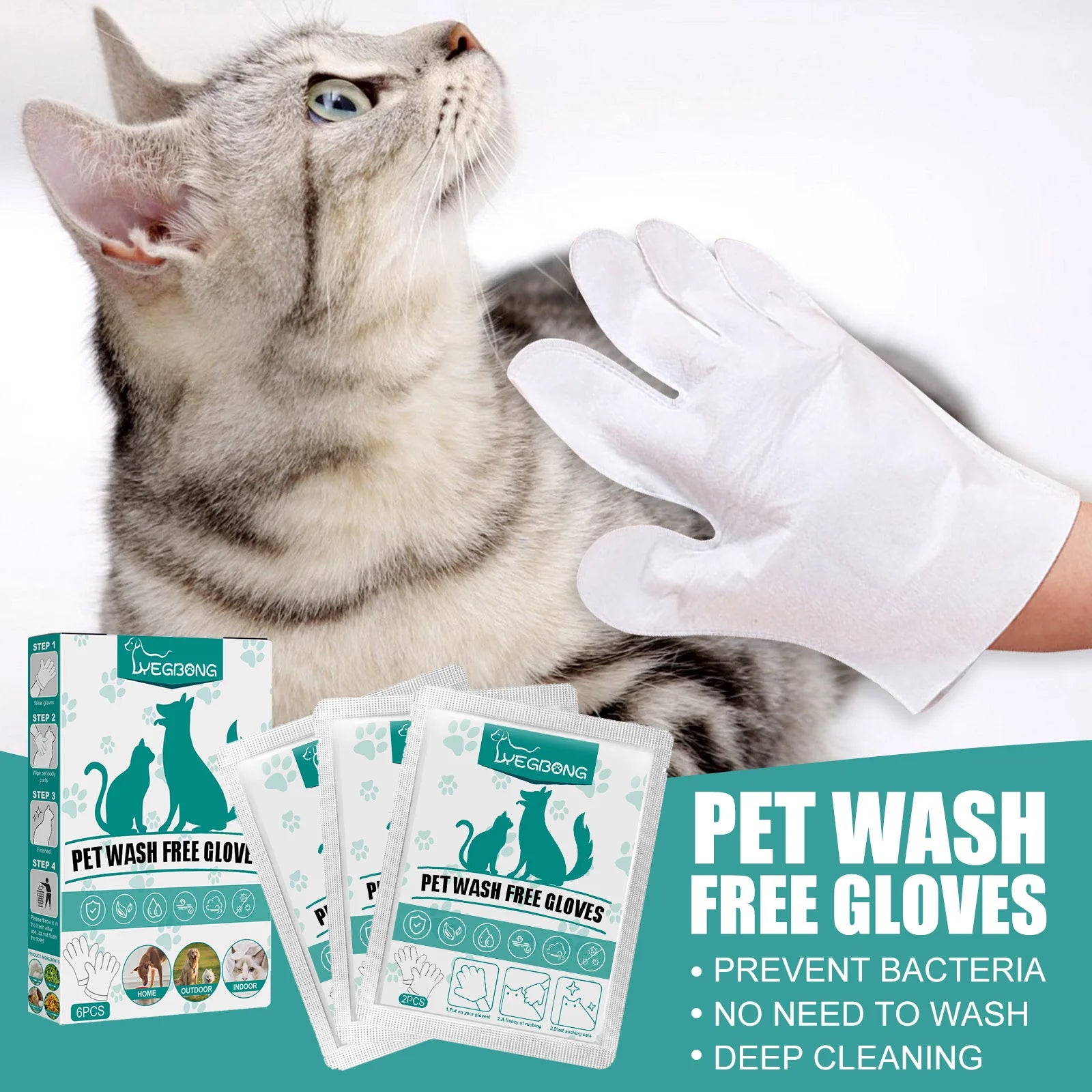 Pet Disposable Cleaning Gloves Wash Free Cats Dogs SPA Bath Supplies