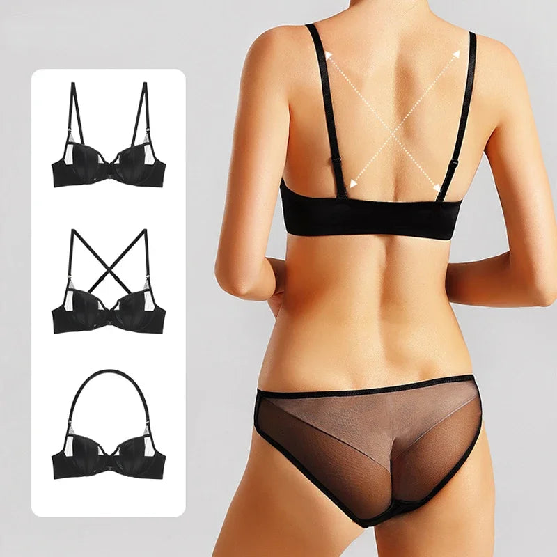 Women Underwear Front Buckle Push Up Bra Set Adjustable Strap Brassiere Beautiful Back Lingerie