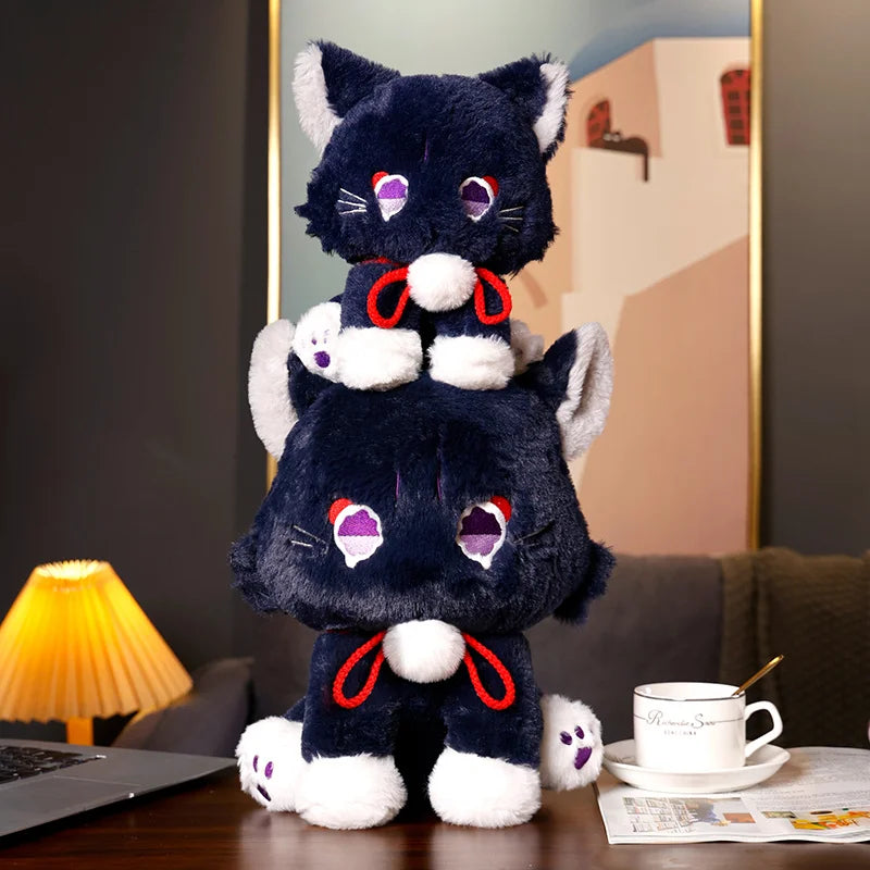 Game Genshin Black Cat Fluffy Impact Wanderer Pet Plush Toy Scaramouche Cat Cosplay Doll Soft Stuffed Pillow