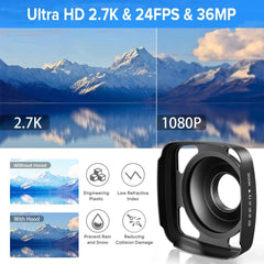 2.7K Camcorder Video Camera 36MP with LED Fill Light,16X Digital Zoom Camera Recorder