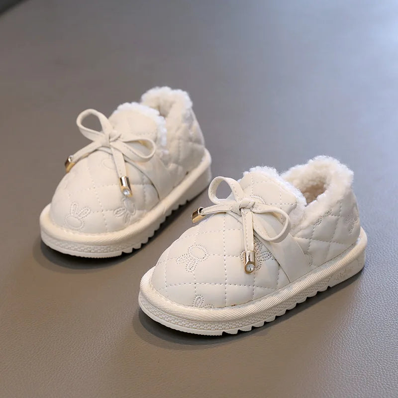 Children Shoe Fashion Soft Soled Toddler Casual Shoes Winter Cotton Inserts Shoe Trendy Leather Cotton Boots Barefoot Shoes Kids