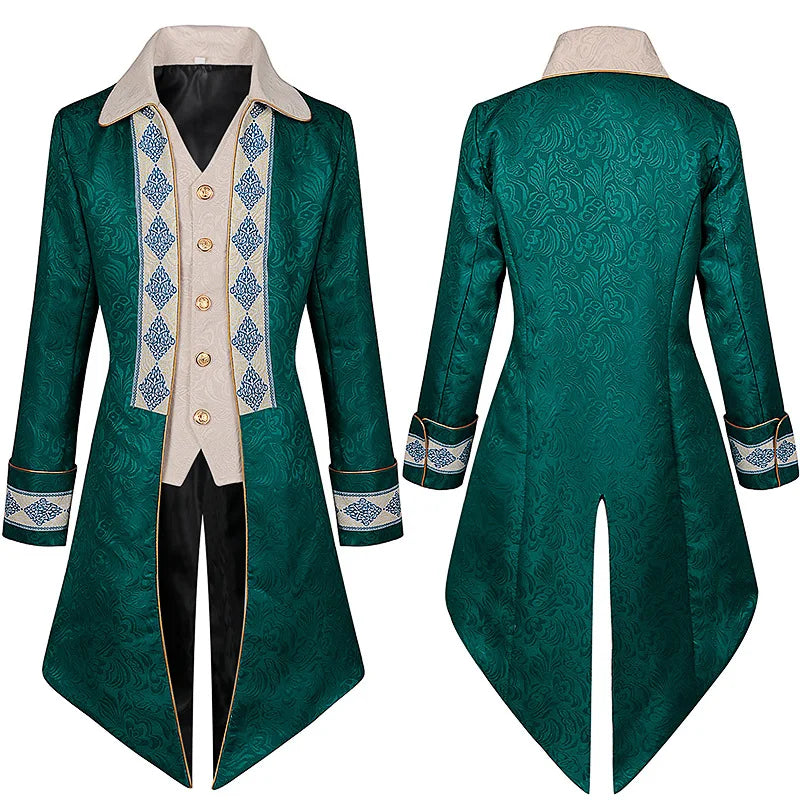 Men's Steampunk Velvet Tailcoat Medieval Embroidery Jacket Vintage Victorian Tuxedo