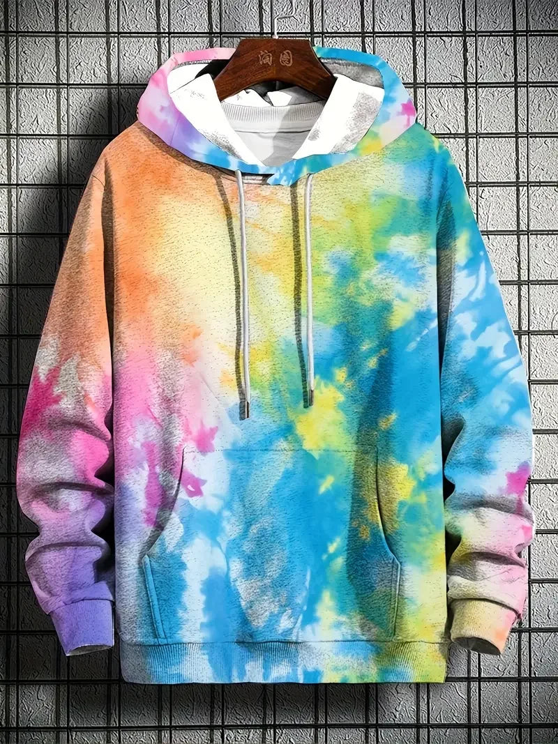 3D Printed Color Pattern Men's Hoodie Casual Loose Design Pullover Top