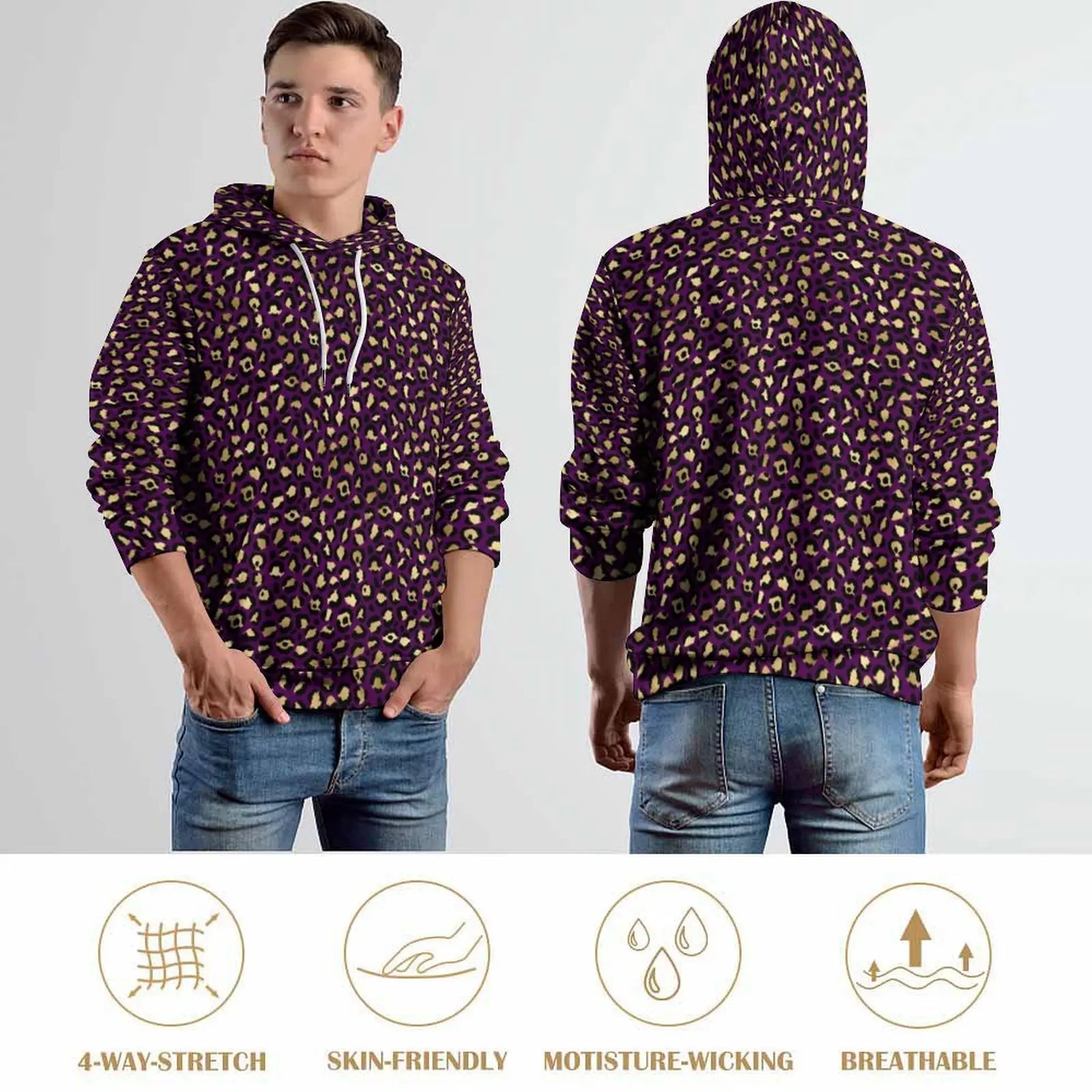 Purple And Gold Leopard Hoodies Animal Print Street Wear Oversize Hoodie