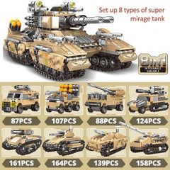 Military Series 8in1 Emperor Tank building block World War Explosion-Proof Antiaircraft Missile Armored Vehicle Bricks Toys