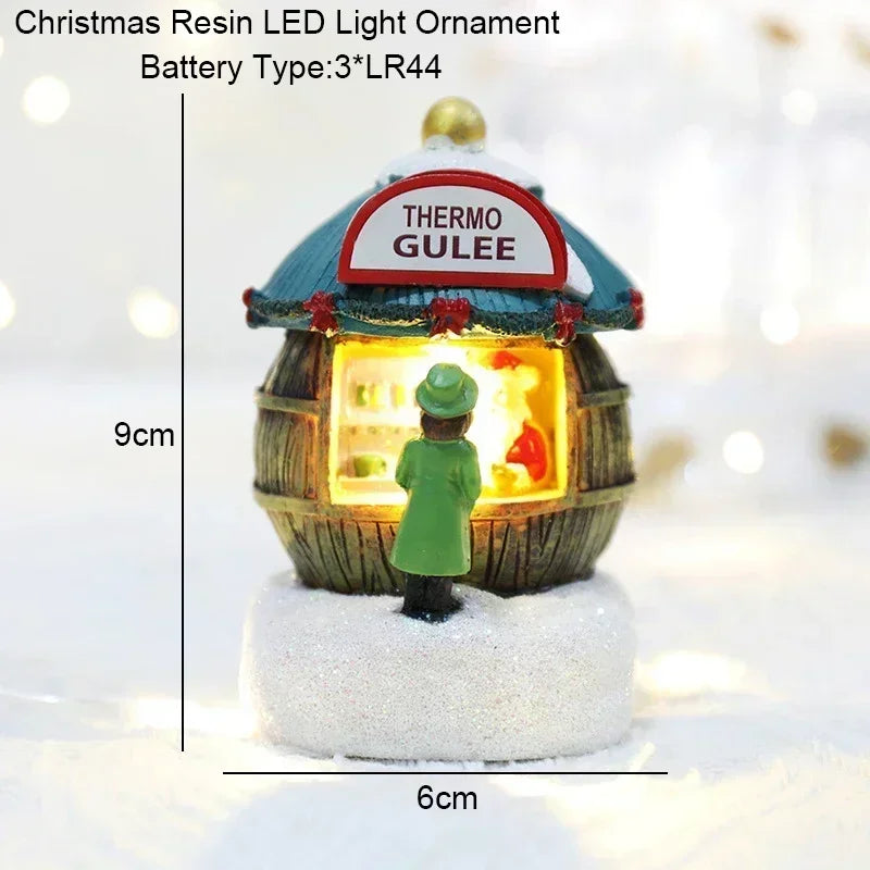 Christmas Snowman Glowing Ornament Christmas LED Houses Claus Pine Needles Snow Resin Santa View Gift Toy Desk Living Room Decor