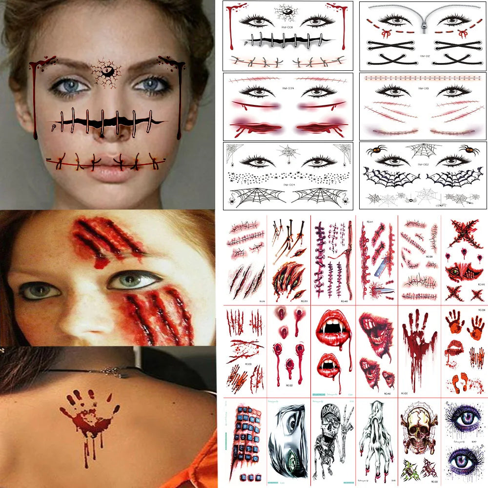 5/10pcs Halloween Bloody Wound Tattoo Stickers