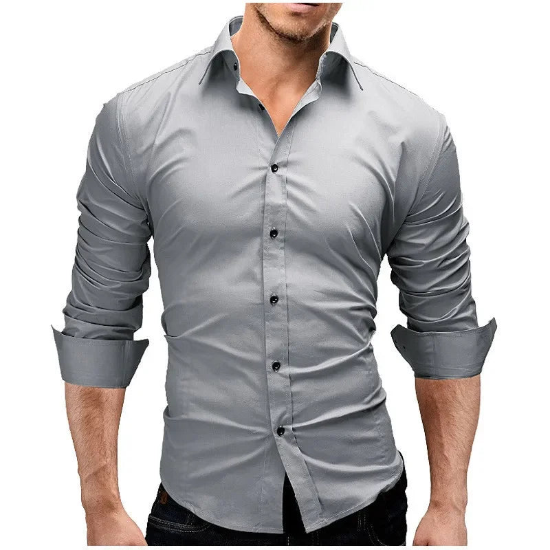 Men's Fashionable Casual Solid Color Shirt 2023 New Style Slim Fit Long Sleeve Trendy Business Wear Shirt For Men