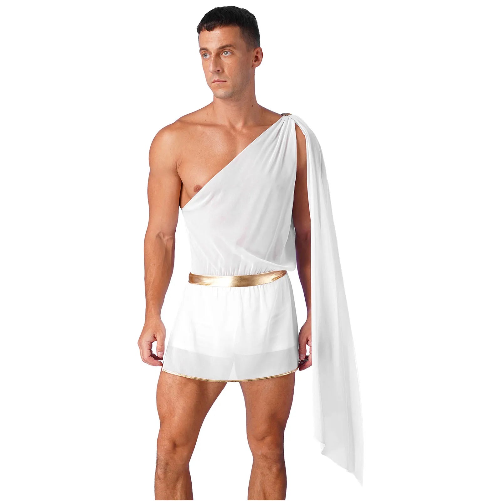 Men's Ancient Greek God Gladiator Role Play Costume One Shoulder Strap Skirt Mr Toga Halloween Carnival Theme Party Cosplay Suit