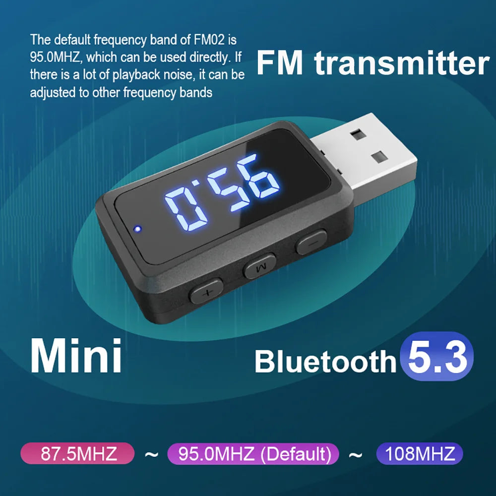 Bluetooth 5.3 Car FM Transmitter Receiver with LED Display USB Wireless Handsfree Call Mini USB Power Auto Fm Radio Car Kit