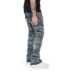 Men's Slim Fit Ripped Jeans Distressed Patchwork Stacked Straight Leg Stretch Denim Pants with Pockets Retro Streetwear