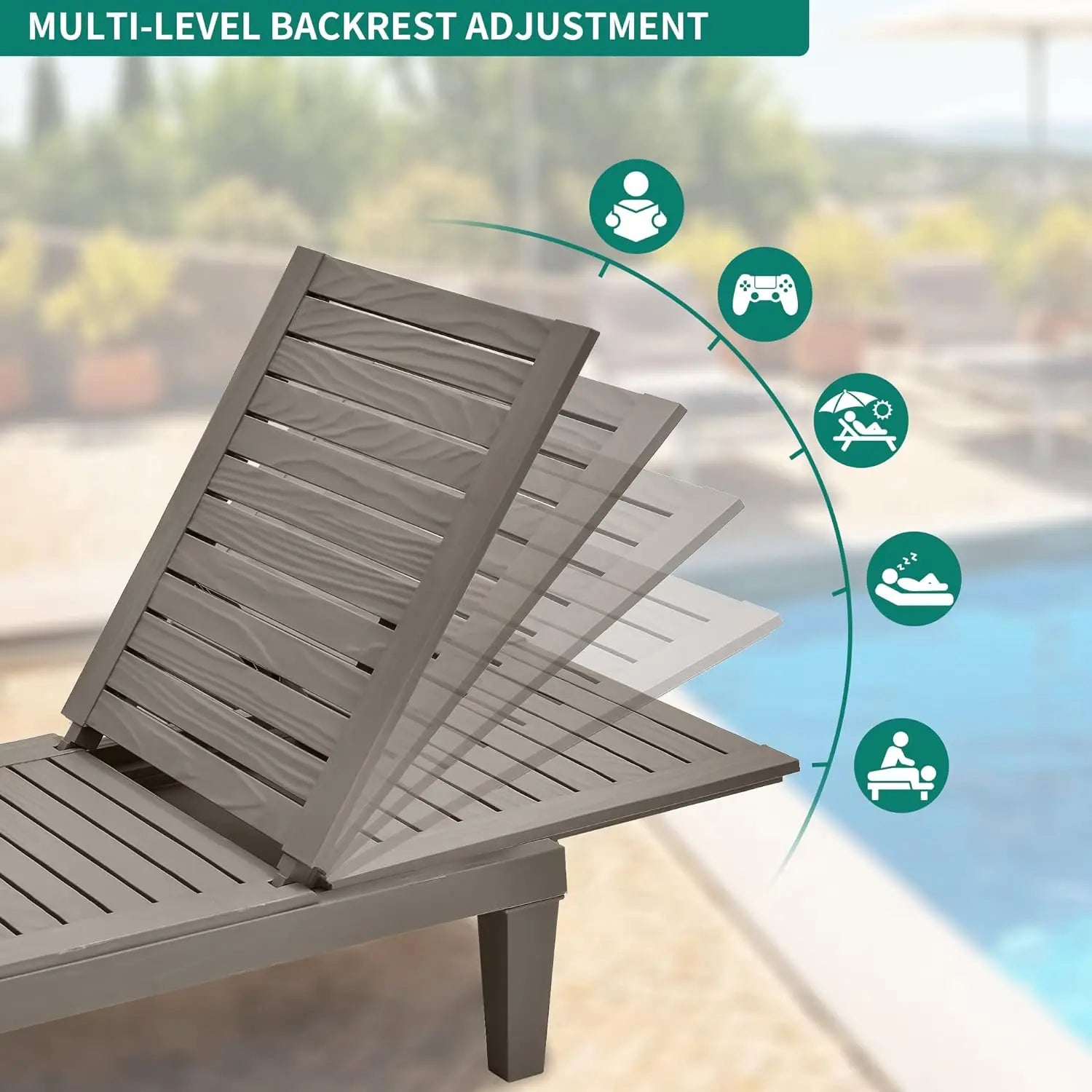 Outdoor Chaise Lounge Chairs Set of 1/2/4 with Adjustable Backrest, Sturdy Loungers for Patio&Poolside