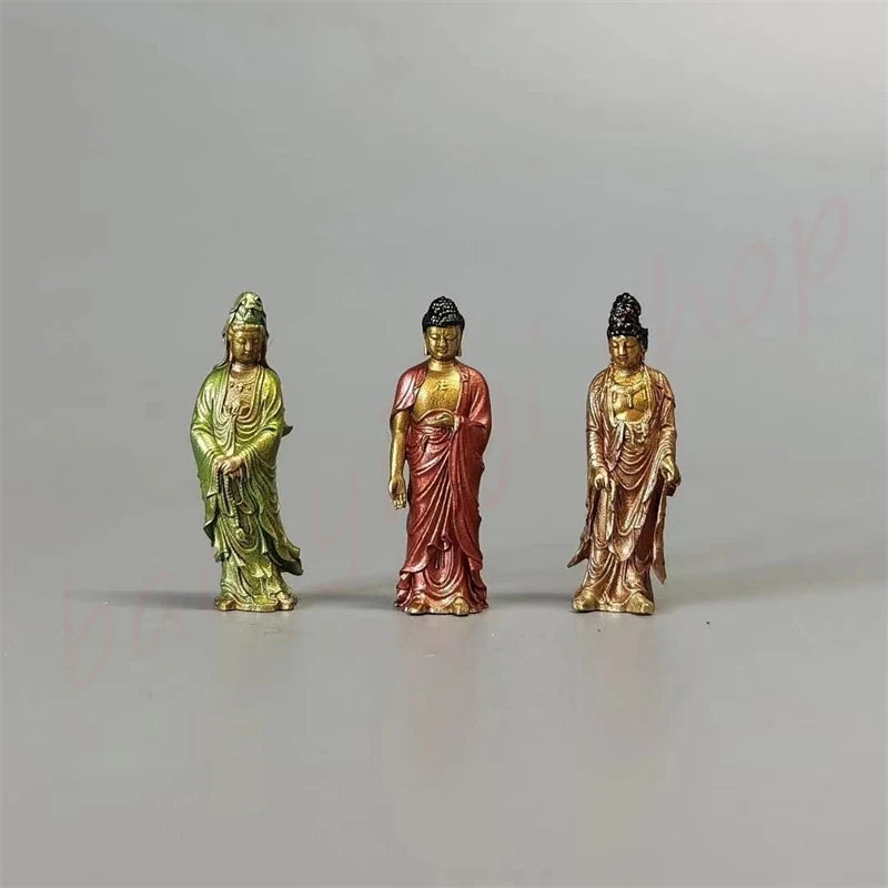 San Sheng-Painted Small Ornaments, Mini Buddha statues, Pure Copper, Exquisite Home Auspicious Tabletop Decoration