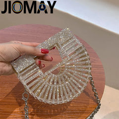 ﻿JIOMAY Half Moon Bag Rhinestone Purse Luxury Designer Handbags