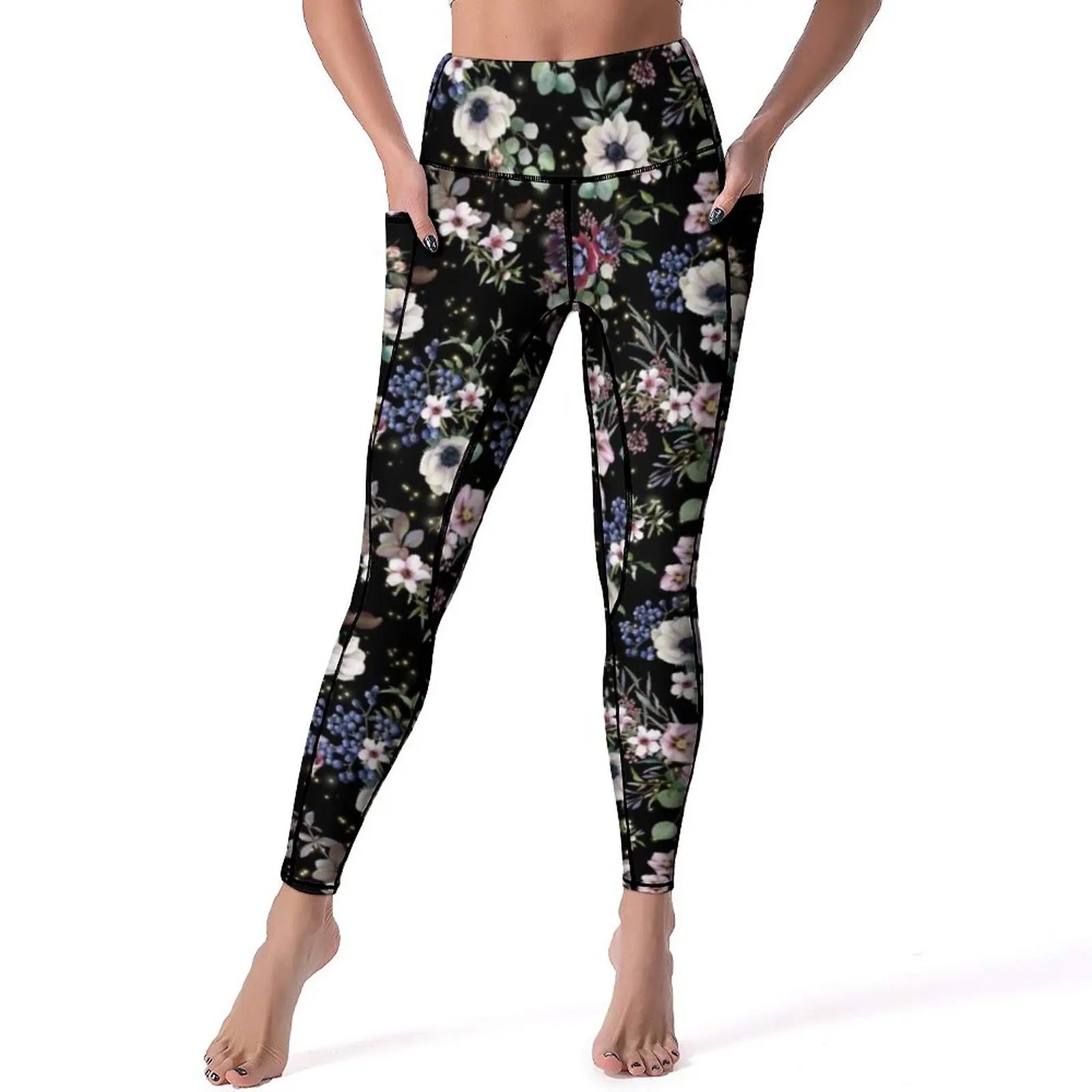 Hydrangea Floral Quality Yoga Pants Pink Lavender Print Leggings High Waist Workout Leggins Lady Funny Elastic Sport Legging