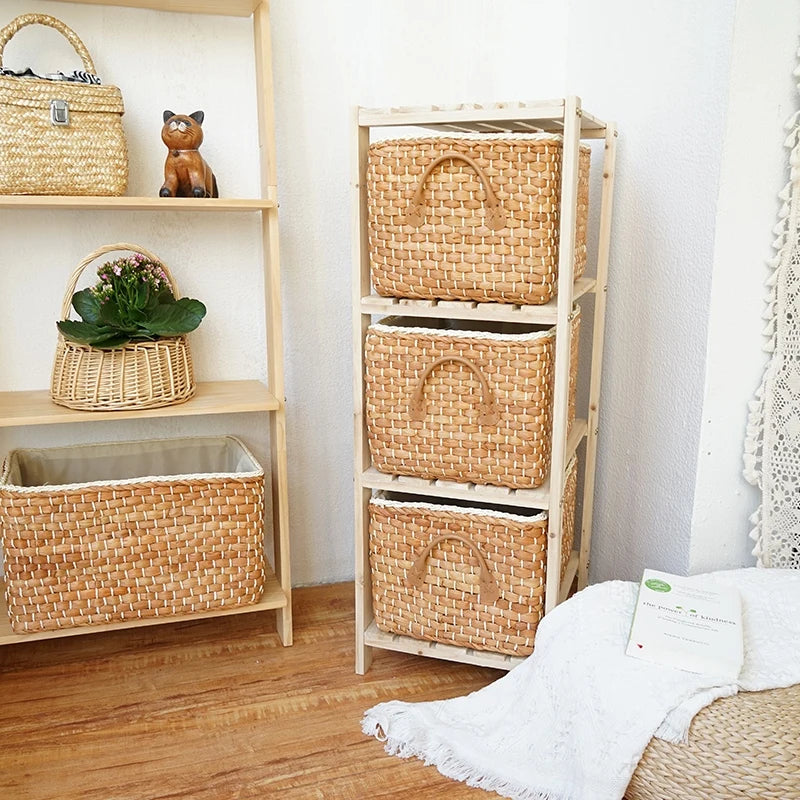 Woven Rattan Storage Basket Clothes Organizer