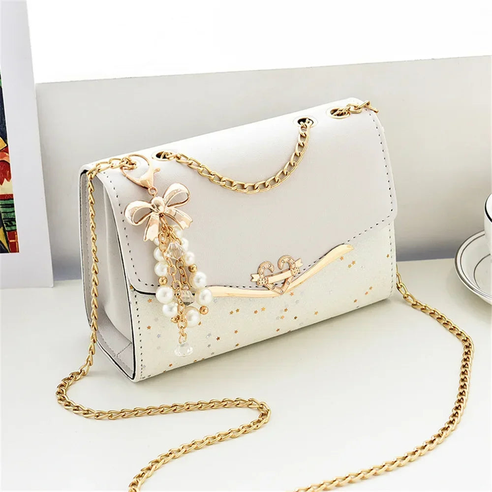 Women Trendy Sequin Single Shoulder Bags Mobile Phone Pouch Ladies PU Leather Handbag