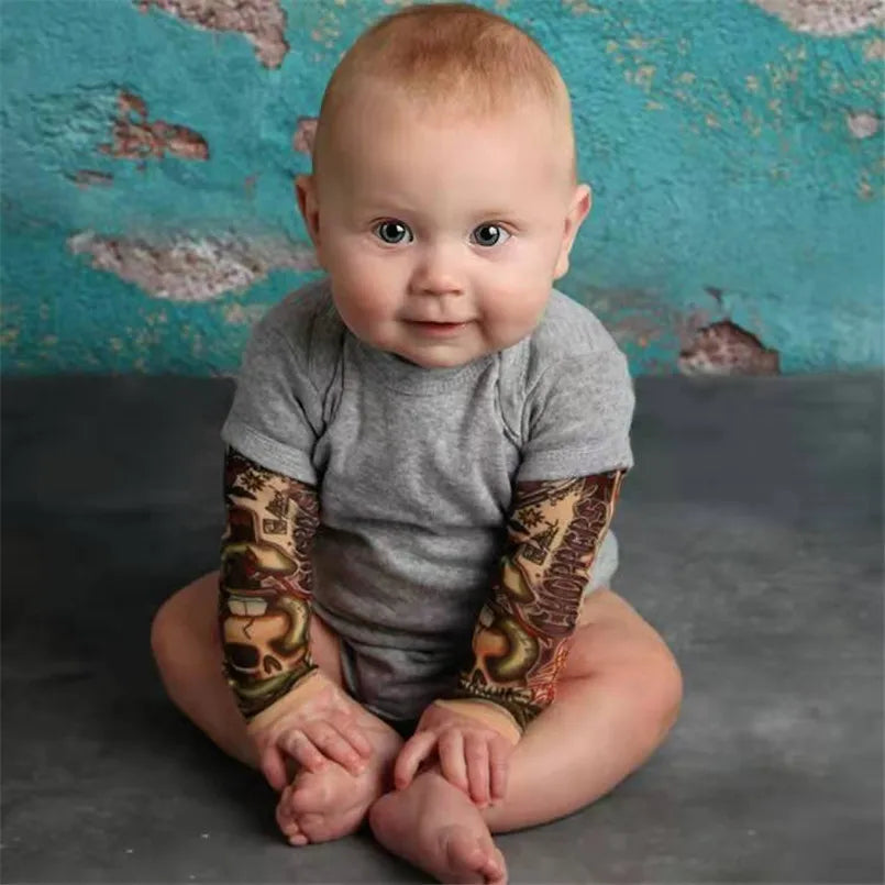 Baby Bodysuit Boys Girls Tattoo Printed Patchwork Jumpsuit