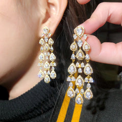 Long Tassels Diamond Earrings Party Wedding Drop Dangle Earrings for Women