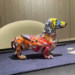 Creative Graffiti Dachshund Dog Statue Home Decor Color French Bulldog Sculpture Animal Figurine Living Room Desk Accessories