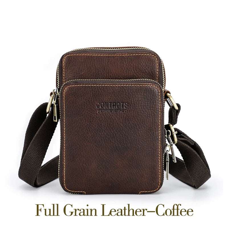 CONTACT'S Genuine Leather Men Mini Crossbody Messenger Bags Phone Pouch Traveling Casual Small Shoulder Bag  Male Handbag