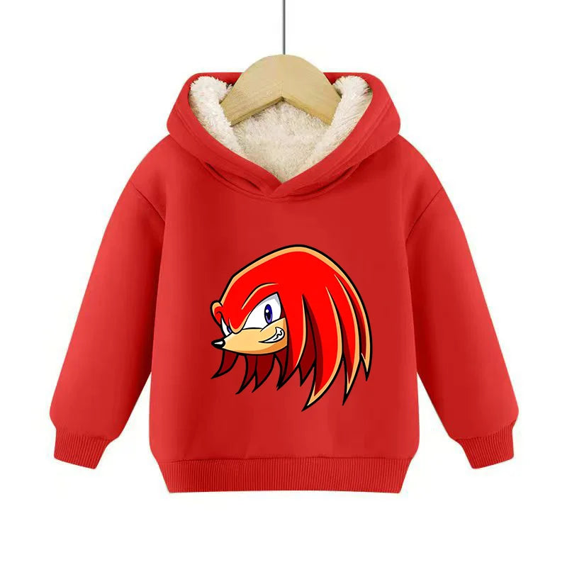 Sonics Hooded Pullover Pullover Sportswear Long-Sleeved Hoodies Winter Hoody Sweatshirts Solid Plus Fleece Elasticity Casual Kid