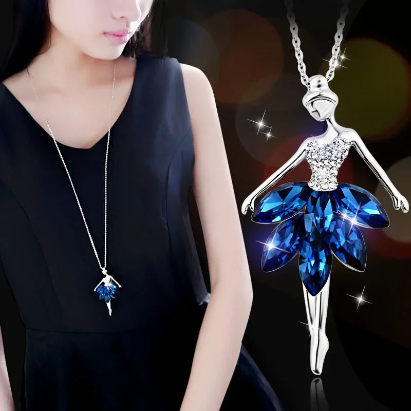 Snowflake Zircon Long Chain for Women Fashion Silver Color Crystal Maxi Necklaces & Pendants