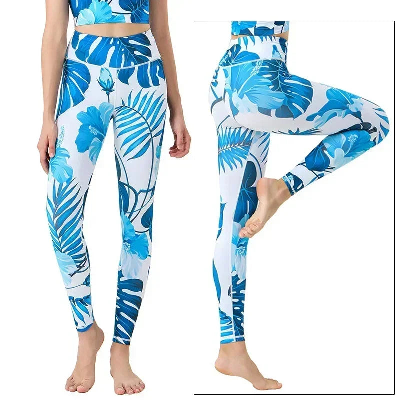 Cloud Hide Yoga Pants Women Flower High Waist Sports Leggings