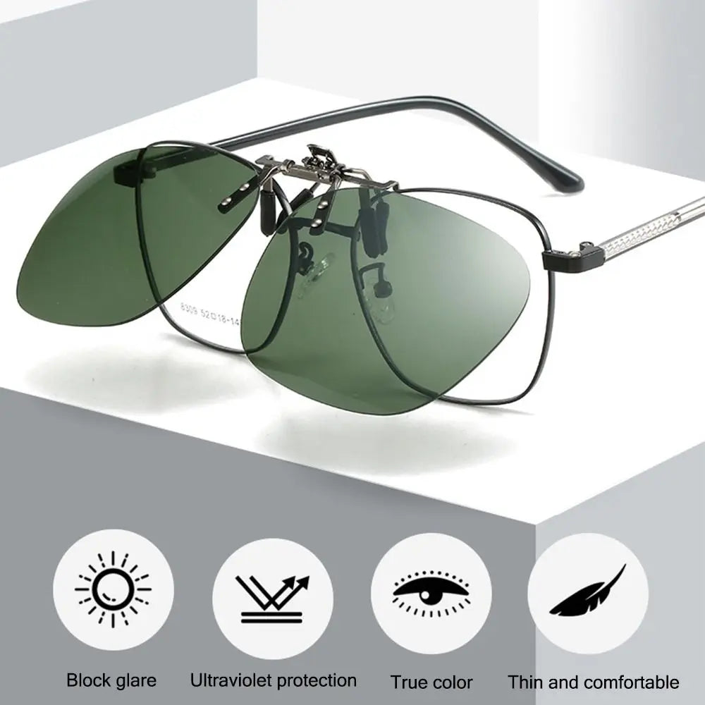 Metal Clip Clip-On Polarized Sunglasses Convenient Rimless Flip-up Sun Glasses for Prescription Glasses