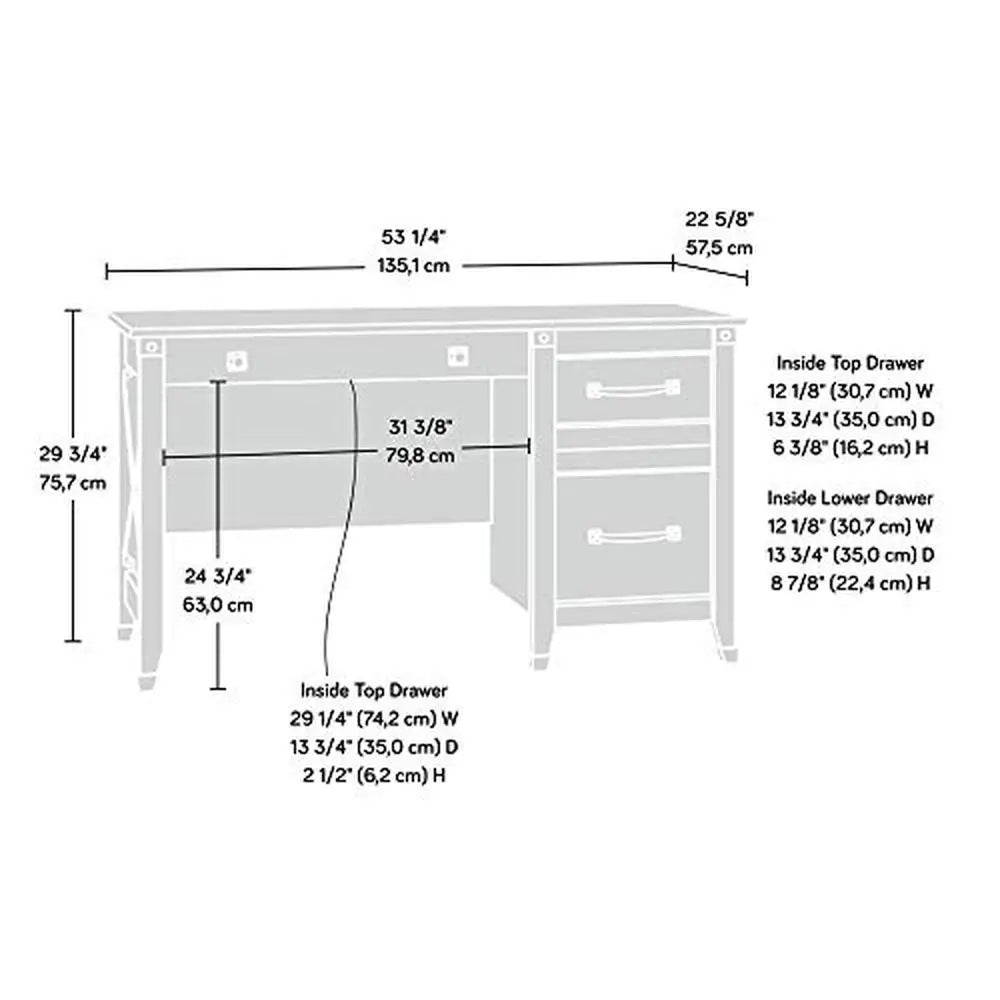 3-Drawer Writing Desk Washington Cherry Finish Metal Runners Hanging Files