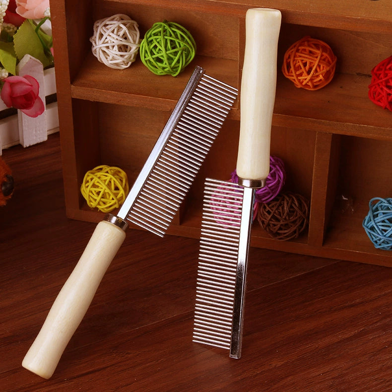 Pet Single Row Wooden Handle Needle Comb Double Row Comb Beauty Hair Comb Double-Sided Dog Needle Comb Dog Comb