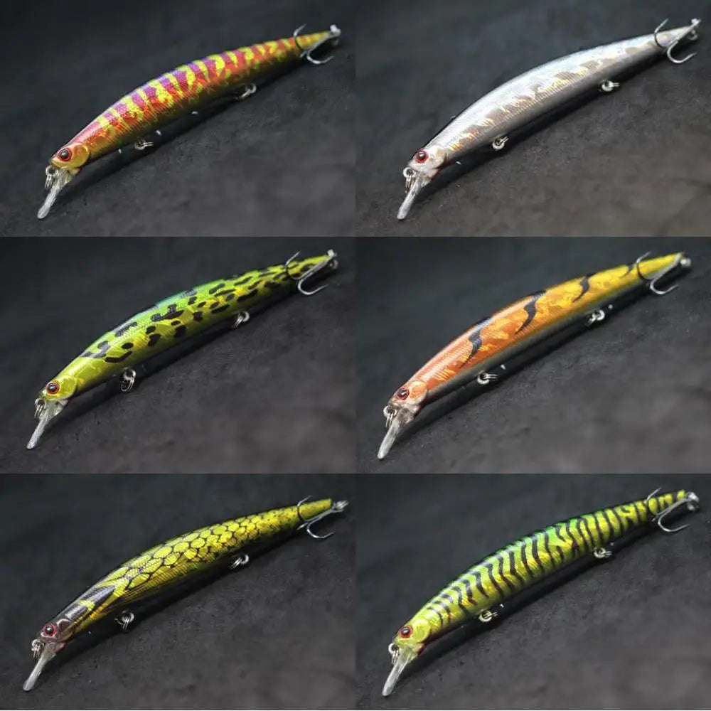 Minnow Fishing Lure 12.7cm 12.5g Long and Slim Running Beads on Bottom 3 Hooks Tight Action Jerkbait Slow Floating M672