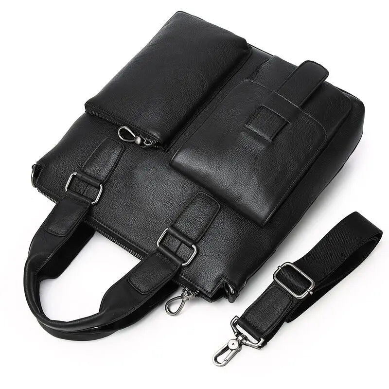 Men Vertical Handbag Male Genuine Leather Briefcase Tote Men's Cowhide Leather Shoulder Bag