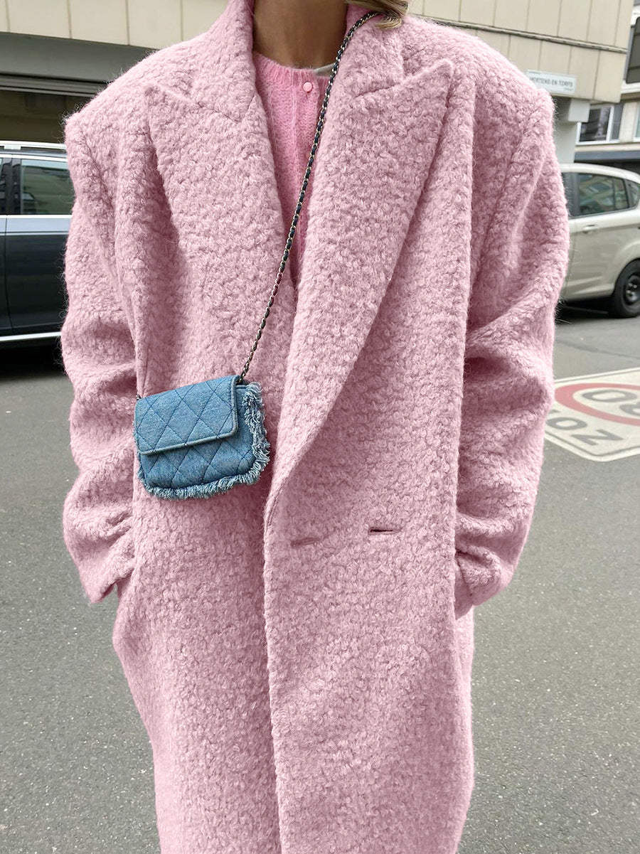 Woolen Thick Lapel Coat Mid-length Coat