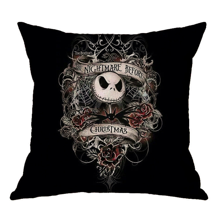 Linen Skull Halloween Pillow Cover