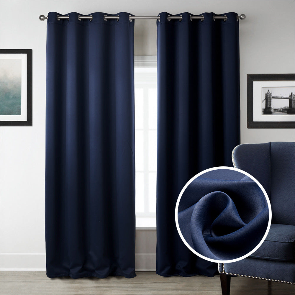 Dark Blue Bedroom Blackout Fabric Curtains