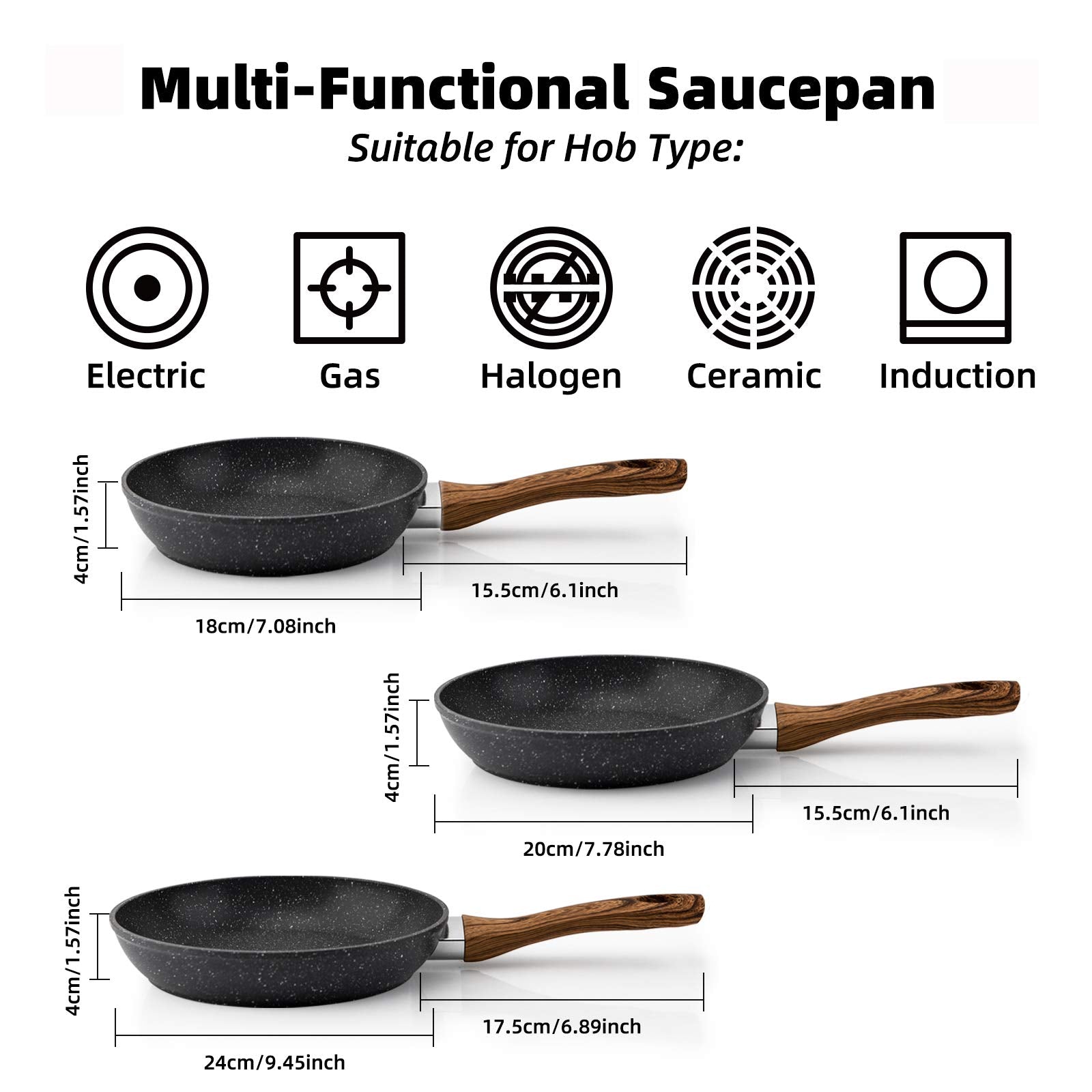 Frying Pan Set 3-Piece Nonstick Saucepan