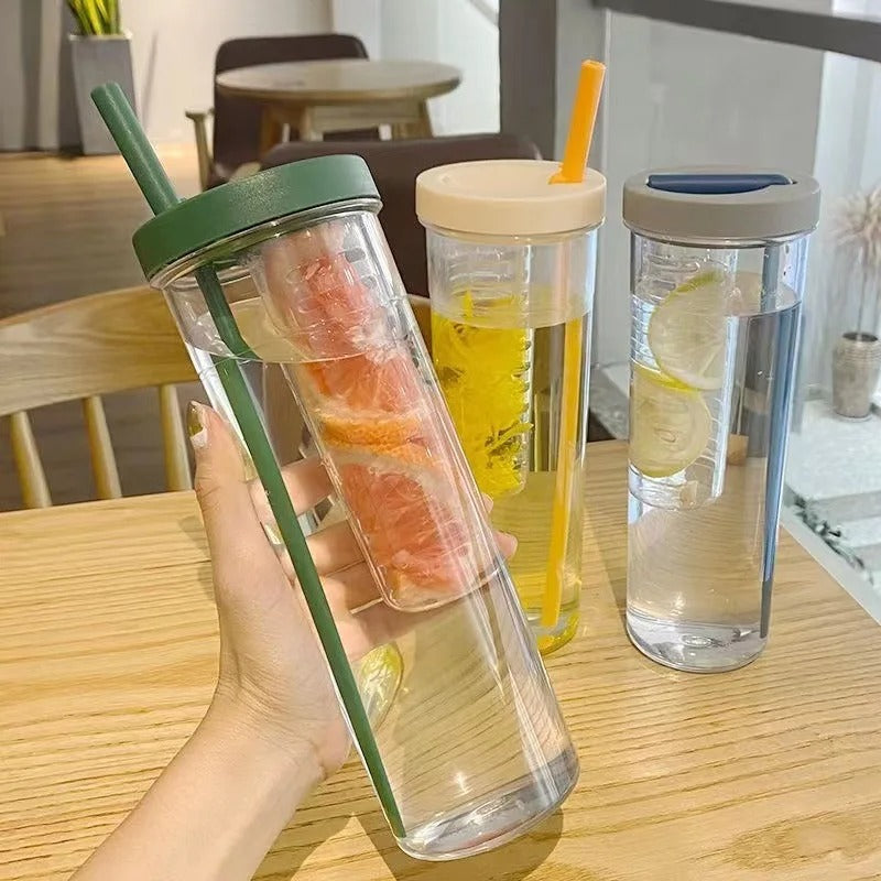 Folding Straw Water Bottle Transparent Large Capacity