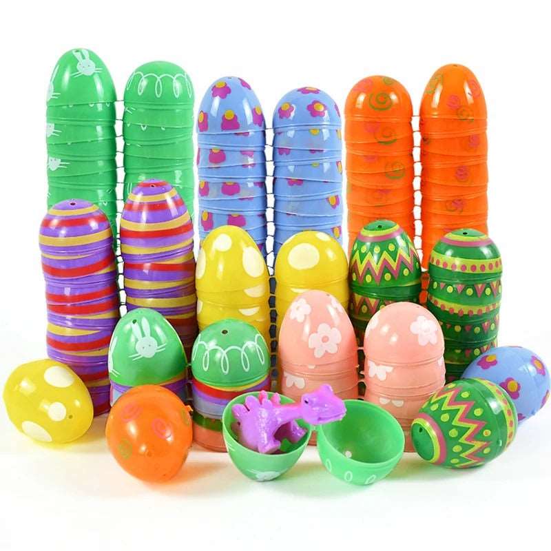 12Pcs Easter Fillable Opening Egg Colorful Plastic Eggs Kids Favors Easter Party Home Decorations Candy Gift Packaging Box