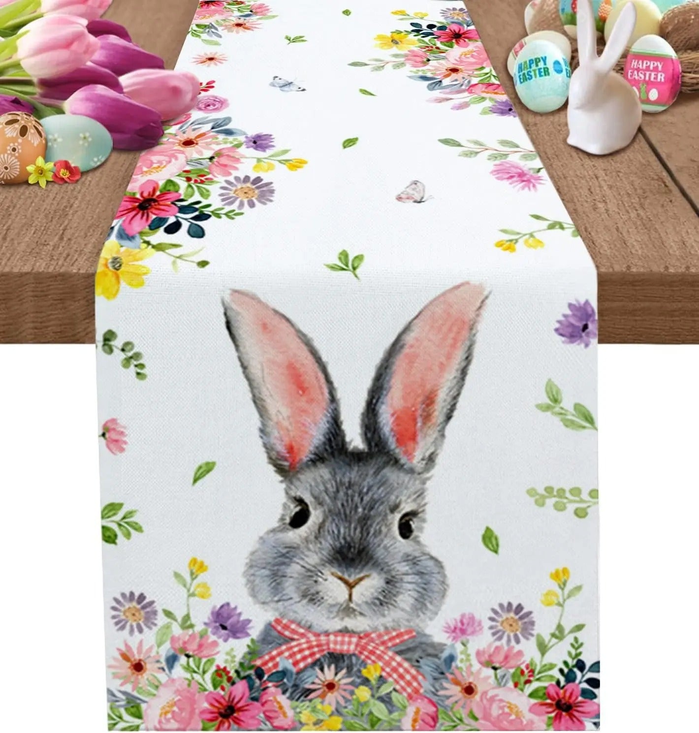 Easter Bunny Flower Linen Table Runners Dresser Scarves Table Decor