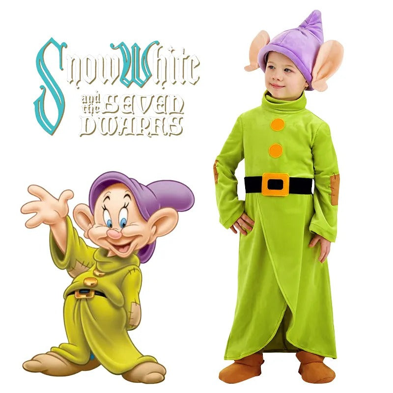 Kids Dopey Costumes Disney Snow White and The Seven Dwarfs Cosplay Dopey Boys Child Bodysuit Hat Suit Halloween Costume Clothes