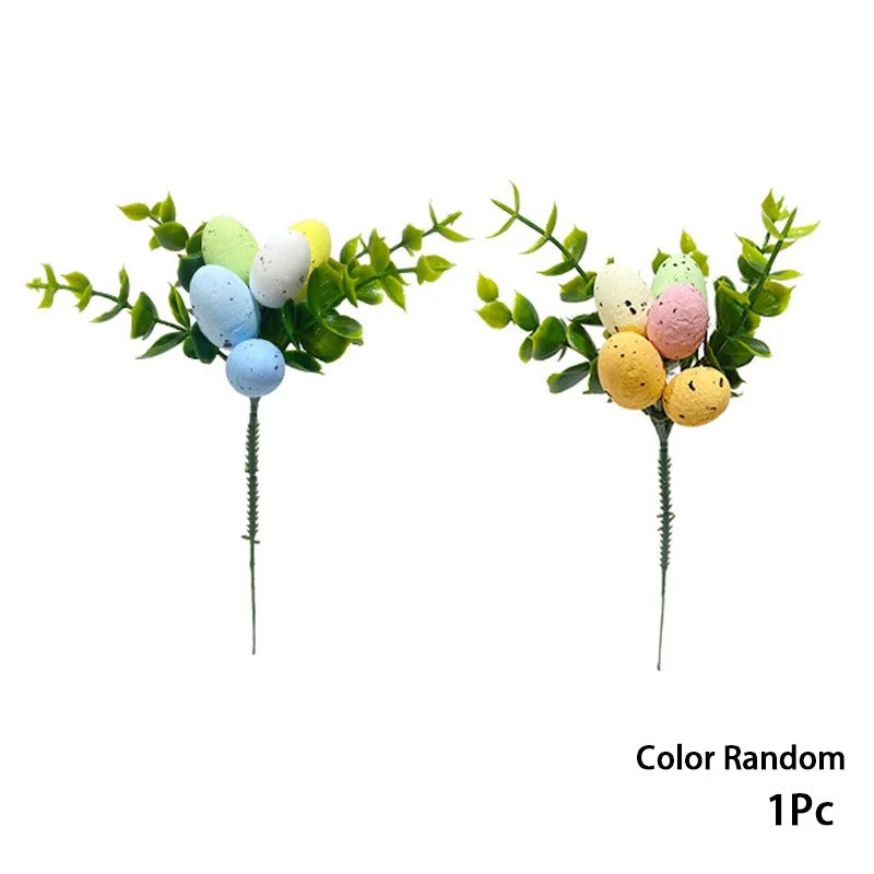 Colorful Painting Easter Egg Tree Branches Artificial Flowers Plants Hanging Ornament